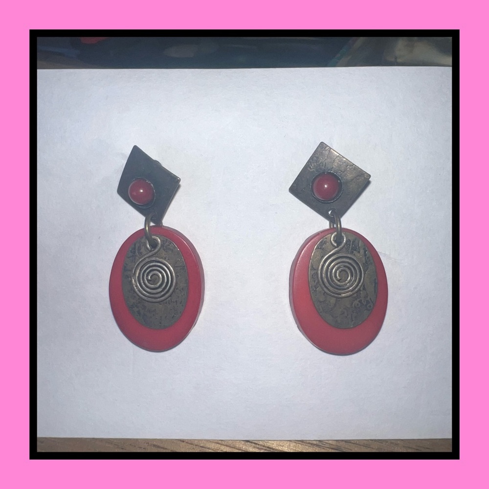 Vintage Red Wooden Dangle Earrings